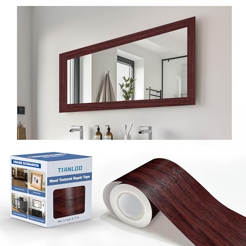 TIANLDD 27 FT Wood Grain Wallpaper Border, Removable Waterproof Mirror Border Peel and Stick,Bathroom Mirror Frame Border.(Reddish Brown Oak) - color: Reddish Brown Oak, size: 3.15 inches x 27 feet