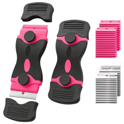 2 Pack Double-Ended Razor Blade Scraper, 30 Blades(pink) - color: 2 Pink