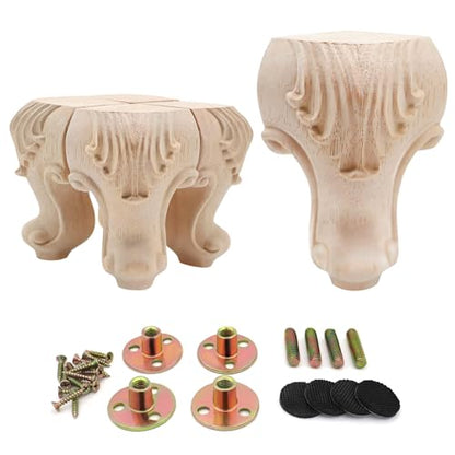 4Pack Solid Unfinished Wood Furniture Legs European Style Carving Replacement Feet for Sofa Cabinet Wardrobe Loveseat Couch Ottoman Coffee Table 10cm 4inch Height - color: C