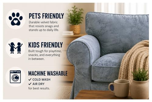 Heavy Velvet SODERHAMN Chair Cover Compatible with IKEA Sofa Slipcover - color: Velvet Light Blue, size: 1 Seat Section