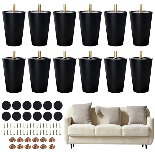 FabricJoy 12 Pack 4 Inch Plastic Furniture Legs Replacement Couch Legs Chair Feet Dresser Sofa Table Cabinet Bed Furniture Feet with M8 T-Nuts Screws Tapered for Home DIY Projects - size: 4inch