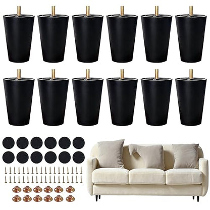 FabricJoy 12 Pack 4 Inch Plastic Furniture Legs Replacement Couch Legs Chair Feet Dresser Sofa Table Cabinet Bed Furniture Feet with M8 T-Nuts Screws Tapered for Home DIY Projects - size: 4inch