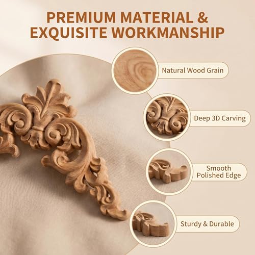 4 Pcs 3 Inch Wood Appliques Scroll Corner Carving