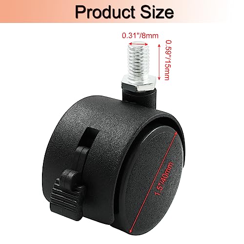 1.5 Inch Swivel Caster Wheels with Brake, M8 Threaded Stem, 4pcs - style: 1.5 Inch Stem with Brake