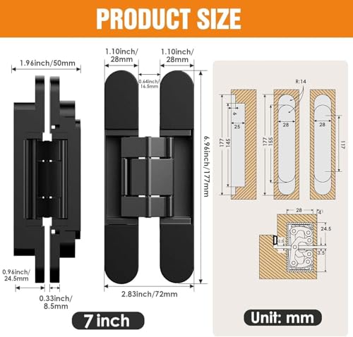 7" Hidden Door Hinge/Concealed Hinges,Invisible Hinges - color: Black, size: 7 inches