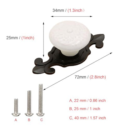 HUAMULAN Ceramic Knobs Cabinet Pulls with Black Base Backplate 10 Pack - color: White Knob + Black Base