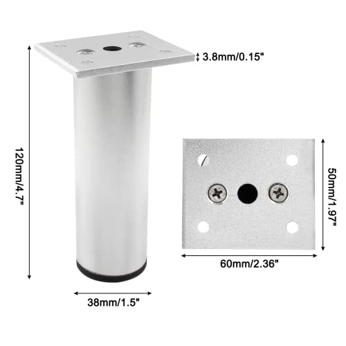 4-Pcs Adjustable Aluminum Alloy Furniture Legs 4.7" Height Silver - color: Silver, size: 4.7 Inch