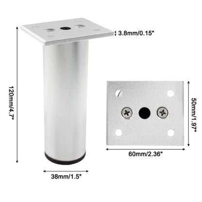 4-Pcs Adjustable Aluminum Alloy Furniture Legs 4.7" Height Silver - color: Silver, size: 4.7 Inch