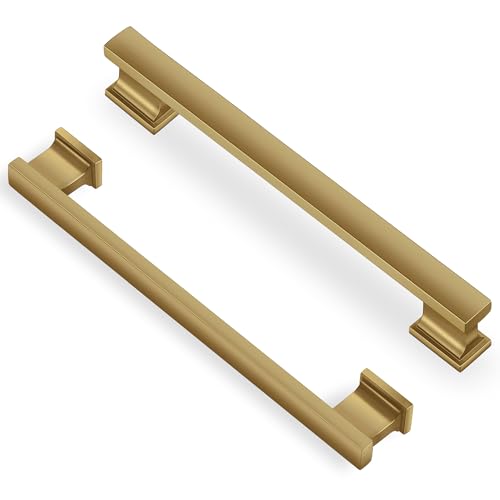 Lardmon 10 Pack 6.3 Inch(160mm) Hole Center Brushed Champagne Bronze Kitchen Cabinet Handles Modern Cabinet Pulls Kitchen Cabinet Hardware Solid Drawer Pulls for Dresser, Tot. Length 7.28 Inch - color: Champagne Bronze, size: 6.3 Inch Hole Center