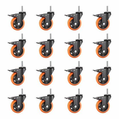 4 Inch Caster Wheels,Threaded Stem Casters Set of 4 Heavy Duty with Brake - size: 4"16pack