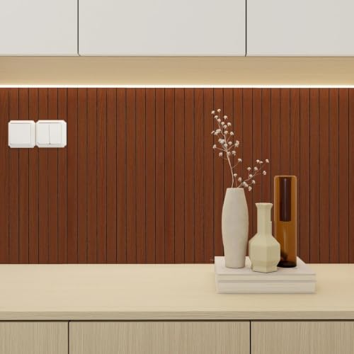 Yun-aeon Peel and Stick Slat Wall Panel 15.75"X118" PVC Self-Adhesive Thick Medium Walnut Wood Grain Wallpaper Panel 3D Soundproof Wall Panels for Walls - color: Walnut 15.7*118in
