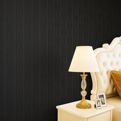 JiffDiff Black 3D Embossed Textured Peel Stick Wallpaper 17.3"x120" - color: Black, size: 17.3" x 120"