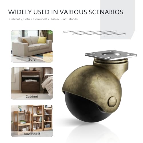 Furniture Wheels 4 Pack, 1.5 Inch Ball Caster Wheels, Brass Casters Set of 4, Plate Swivel Small Castors for Furniture, Kitchen, Cabinet, Table, Max Load Capacity 200 LBS(with Screws) - style: 1.5 Inch
