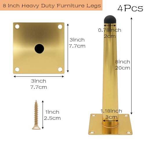 Geesatis 8 Inch Metal Furniture Legs 4Pcs, Slant Angled Tapered Legs,Gold - color: Gold, size: Height: 8 inch & Straight