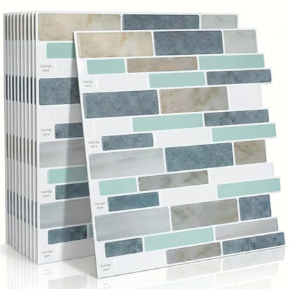 Arttown Peel and Stick 3D Wall Backsplash, 10-Sheet, 12" × 12" Blue Gray - color: Blue/Gray, size: 10PC 12"x12"