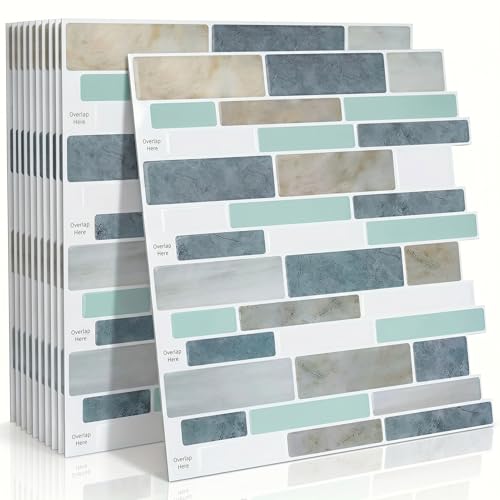 Arttown Peel and Stick 3D Wall Backsplash, 10-Sheet, 12" × 12" Blue Gray - color: Blue/Gray, size: 10PC 12"x12"