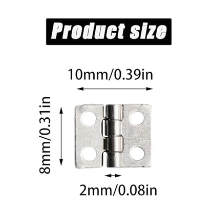 60 Pcs 10mmx8mm / 0.39" x 0.31" Silver Mini Hinges, 0.4 Inch Solid Brass Folding Butt Hinge, 2/5 Inch Cabinet Hinge for Jewelry Box, Drawer Cabinet Furniture - color: Silver