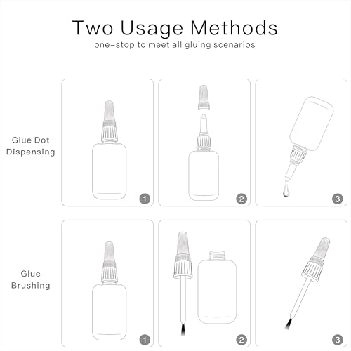 (2-in-1) Super Glue with Brush Applicator& Nozzle,All Purpose Thick CA-Glue