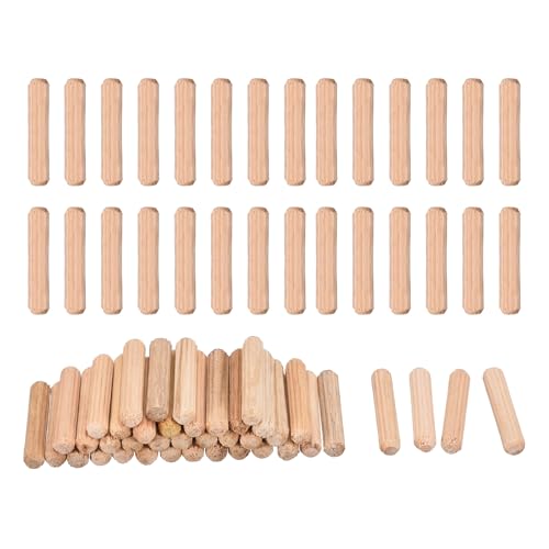 uxcell 60 Pcs Wooden Dowel Pins 5x25mm(0.2x0.98) Fluted Beveled Ends Wood Dowel Pegs Dried Hardwood for Woodworking Furniture Shelf - size: 5x25mm