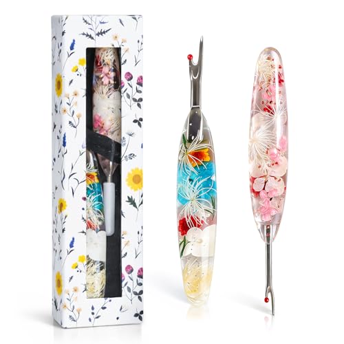 Reessy Seam Ripper Set, Small & Large Stitch Remover Tools with Resin Handles, Thread Pick Seam Cutter for Sewing, Stitch Removal, Alterations, Quilting & Crafts - color: blue pink