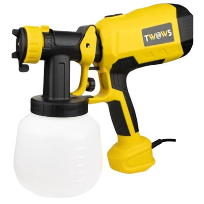 TWOWS, Paint Sprayer, 600W, HVLP Paint Gun, with 1200Ml Container, Cleaning & Viscosity Cup,4 Copper Nozzles and 3 Patterns, for House, Walls, Furniture, Carbinets, Fence, Door etc, Easy to Clean.