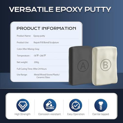 Boncart High Strength AB Epoxy Putty, 200g Steel Reinforced Repair Filler - color: 200g, Grey
