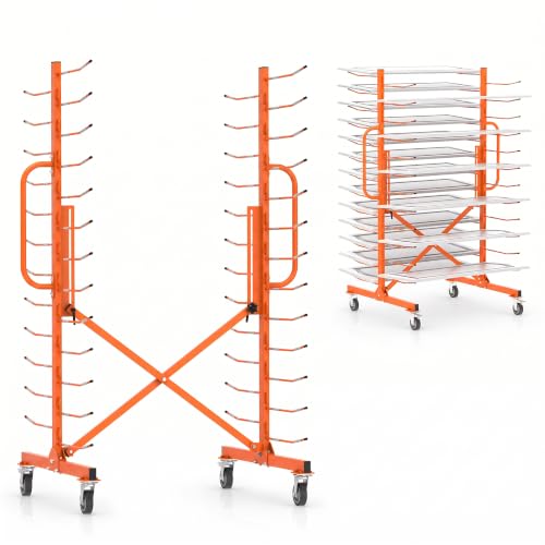 MOOFI 25-Tier Paint Drying Rack with 50 Rods, Expandable Metal Cabinet Door Drying Rack with 5 Inch Locking Casters, Rolling Art Drying Rack for Workshop, Spray Booth, Garage - color: 25-tier