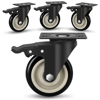 4 Inch Caster Wheels Set of 4, Heavy Duty Swivel Rolling with Brake - color: Black
