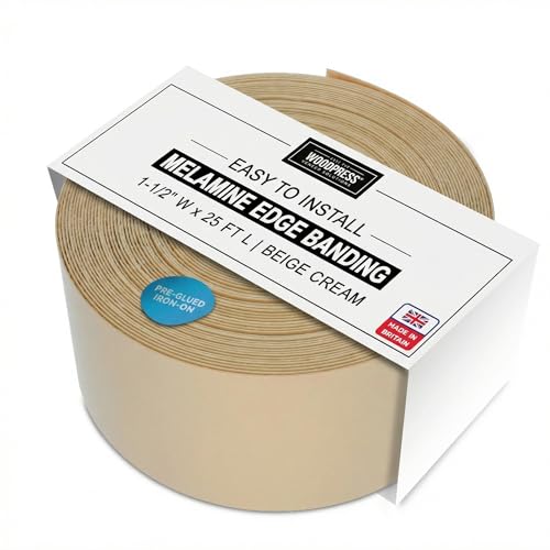 1" & 1/2" Beige Cream Pre-Glued Melamine Edge Banding, 25 ft - size: Width: 1 & 1/12"