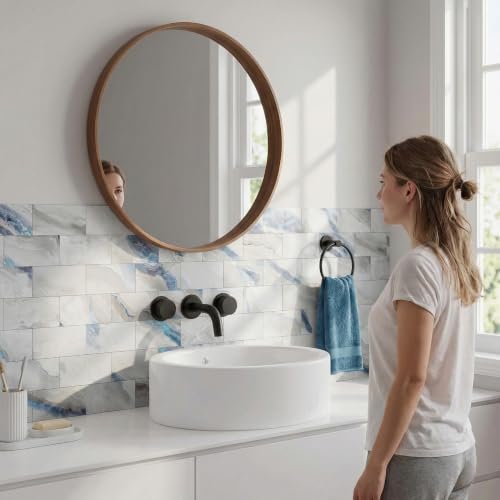 32 Sheets Blue Agate Marble Peel & Stick Subway Tile 4"x8" - color: Blue Agate Marble, size: 32 Pcs 4" x 8" x 0.07"