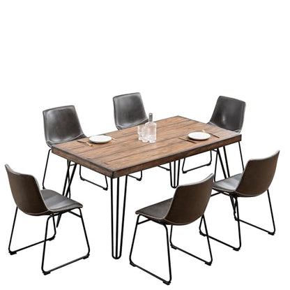 7-Piece Industrial Dining Set, 60 Inch Wood Table and 6 Chairs, Brown - color: Brown