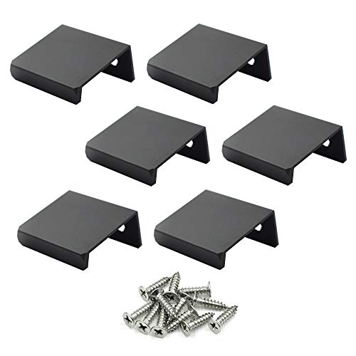 1.38 Inch Finger Pull 6Pcs, 0.63 Inch Hole Centers, Aluminum Alloy, Black - color: Black, size: 35mm/1.38", style: Straight Edge
