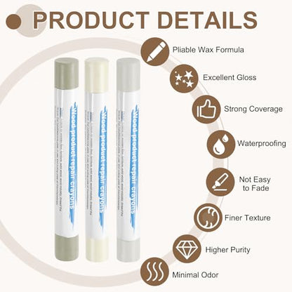 uxcell 3Pcs Wood Filler Sticks, Wax Crayons, 3 Colors Light White Series - color: Light White Series