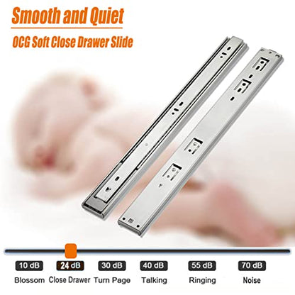 OCG Soft Close Drawer Slides 22 Inch (5 Pairs), Full Extension Ball Bearing Side Mount Drawer Slides for Cabinets with Face Frame, with Rear Mounting Brackets - size: 22 inch (5 pairs)+brackets