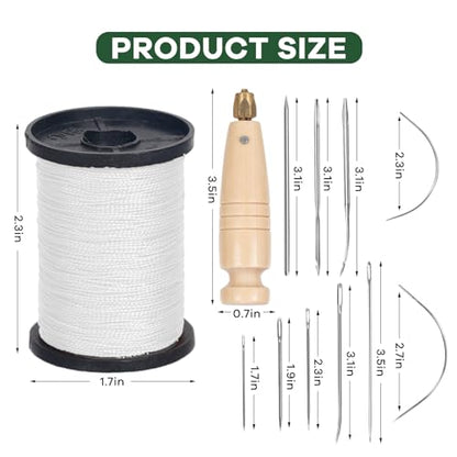 3-Spool Nylon Thread Kit - Each 80 Yards, Includes Sewing Awls & Needles for Hand Sewing, Upholstery & Leather Repair, White - color: White