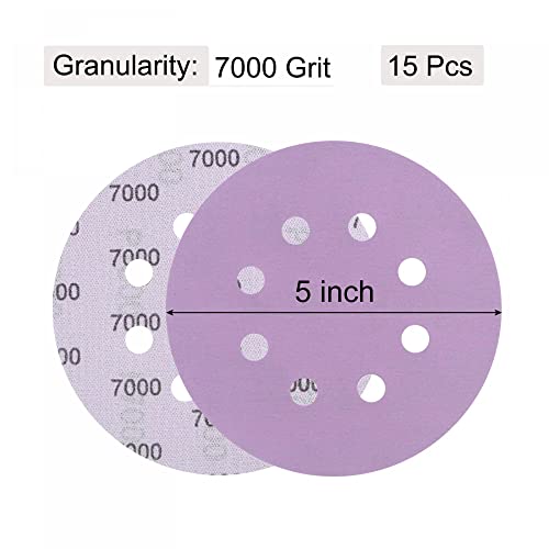 uxcell 15Pcs 5-Inch Purple Sanding Discs 7000 Grits 8 Hole Hook and Loop Professional Aluminum Oxide Sand Paper Wet Dry Polish for Wood Metal Paint Finish - style: 7000 Grit