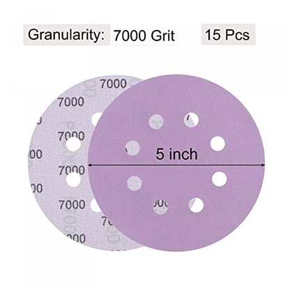 uxcell 15Pcs 5-Inch Purple Sanding Discs 7000 Grits 8 Hole Hook and Loop Professional Aluminum Oxide Sand Paper Wet Dry Polish for Wood Metal Paint Finish - style: 7000 Grit