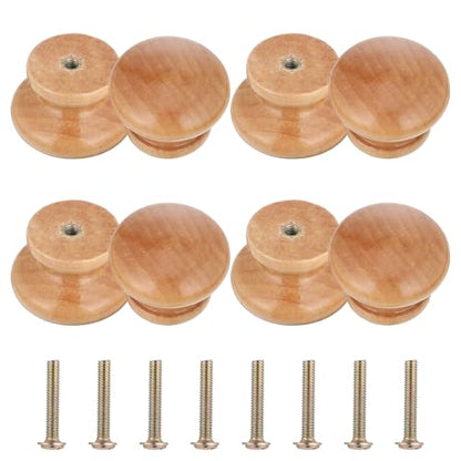 8 Pcs Wooden Drawer Pulls, Natural Wood Dresser Knobs Wooden Cabinet Knobs Round Drawer pulls Mushroom Wood Knob for Furniture Cupboard Dresser Closet Door (Diameter: 1.34", Height: 1")