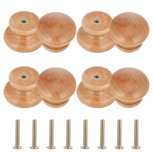 8 Pcs Wooden Drawer Pulls, Natural Wood Dresser Knobs Wooden Cabinet Knobs Round Drawer pulls Mushroom Wood Knob for Furniture Cupboard Dresser Closet Door (Diameter: 1.34", Height: 1")
