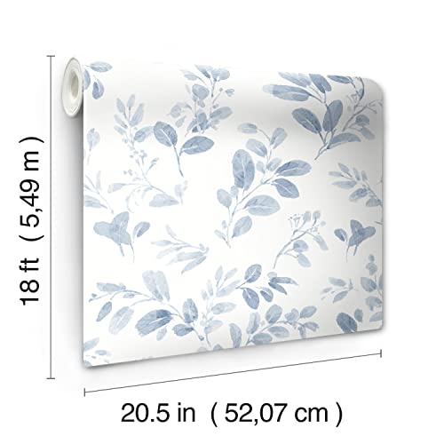RoomMates Dancing Leaves Peel and Stick Wallpaper - color: Blue/White