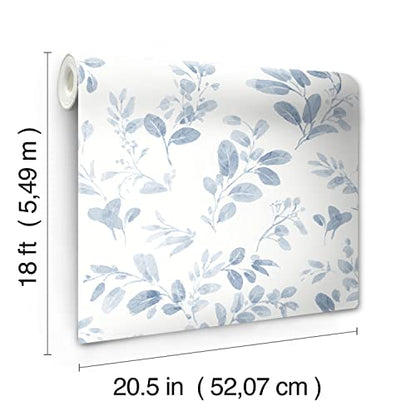 RoomMates Dancing Leaves Peel and Stick Wallpaper - color: Blue/White