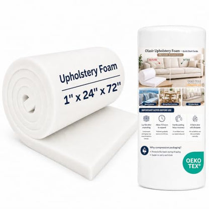 Firm High Density Upholstery Foam Cushion Pad 30ILD 1 x 24 x 72 Inch