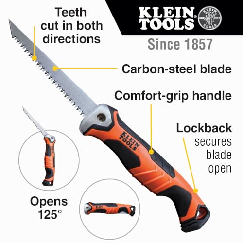 Klein Tools 31737 Folding Jab Saw/Drywall Hand Saw with Lockback at 180 and 125 Degrees and Tether Hole - style: Folding Jab Saw