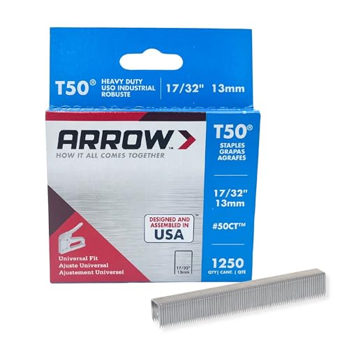 Arrow 50CT T50 Heavy Duty Staples for Staple Guns, Use for Ceiling Tile, Upholstery, Construction, Furniture, Crafts, 17/32-Inch, 1250-Pack - size: 17/32 in.