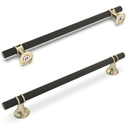 10 Pack 10 Inch Cabinet Pulls knurled Matte Black and Brushed Gold Kitchen Cabinet Handles Aluminum and Zinc Alloy Drawer Pulls Solid Cabinet Hardware - color: Black and Brushed Gold Knurled, size: 10'' Hole Center(254mm)
