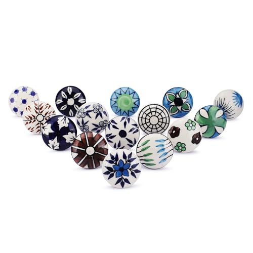 Ajuny Ceramic Knobs Set of 15 Multicolor Hand Painted Floral Drawer Pulls