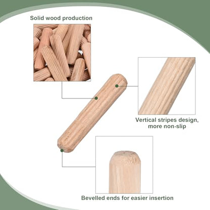 uxcell 60 Pcs Wooden Dowel Pins 5x25mm(0.2x0.98) Fluted Beveled Ends Wood Dowel Pegs Dried Hardwood for Woodworking Furniture Shelf - size: 5x25mm