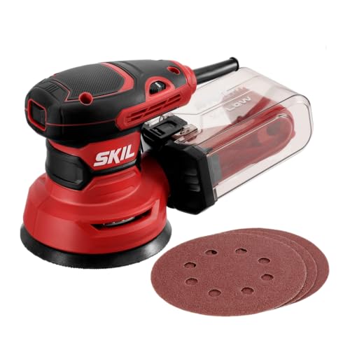 SKIL 5” Random Orbital Sander with Cyclonic Dust Box & 3pc Sanding Sheet - SR211601, Multicolor - size: 5 inches, style: Orbital Sander