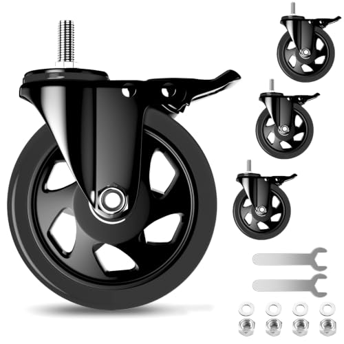 5 Inch Caster Wheels 1/2"-13x1 Threaded Stem Casters Set of 4 Heavy Duty - color: Black, size: 5in(1/2"-13)