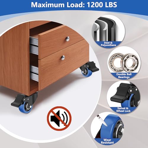 3 Inch Caster Wheels,Swivel Casters Set of 4 Heavy Duty with Safety Dual Locking,Plate Casters with Double Ball Bearings, Industrial Castor Wheels for Furniture,Workbench(Free Hardware Kits)